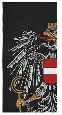 Hoamatkult Frottee-Badetuch Österreich Adler – Schwarz | XXL Handtuch 80x180cm aus 100% Baumwoll-Velours | Saugstark, weich & schnell trocknend | Kultiges Design für Strand & Sauna