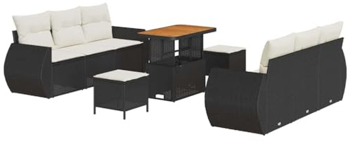 vidaXL 9-teiliges Garten-Sofa-Set mit Kissen in Schwarz aus Poly Rattan und Akazie – Modulares Sitzmöbel für entspannte Stunden im Freien, perfekt für Terassen, Gärten und Lounges im Sommer.