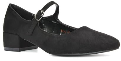 ESSEX GLAM Women's Low Heel Court Shoes Ladies Mary Jane Adjustable Buckle Strap Working Evening Shoes Size 3-8