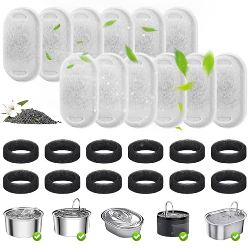 FSAIYIJ Cat Water Fountain Filters, 24 Pack Replacement Filters for 3.2L,2L Pet Water Fountain