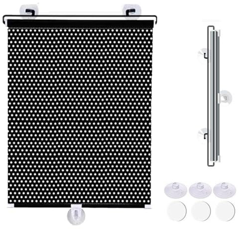 Saugnapfes Rollo Fensterrollo,Sonnenschutz Verdunkelungsrollo mit Saugnäpfen,Temporäre Jalousien Ohne Bohren,Einziehbarer Sichtschutzvorhänge Für Fenster,Sichtschutz (45x125cm,Black dots)