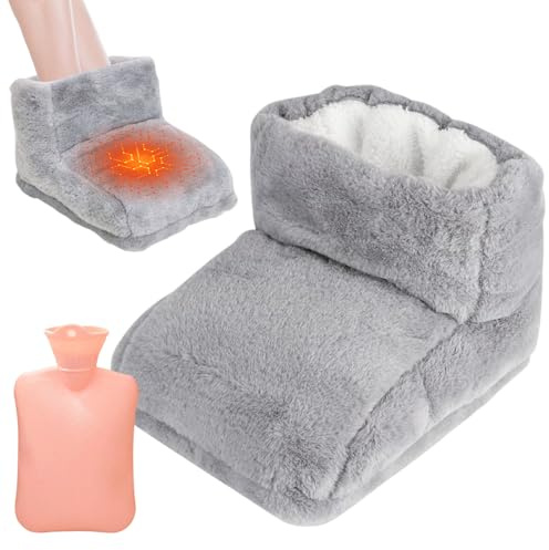 Fußwärmer Ohne Strom, HOVCEH 2 in 1 Fusswärmer mit Wärmflasche, 1L Groß Super Weich & Warm Foot Warmer, Waschbarer Stoff Füße Wärmer für Damen/Herren/Kinder