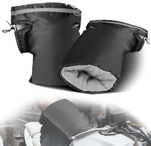 Motorrad Lenkerstulpen, Winter Thermo Winddicht Lenkerstulpen Universal | Motorrad Lenker Handschuhe 31.5x22.6 cm, Reflektierenden Streifen und Plüschigem Innenfutter für Motorrad, Roller