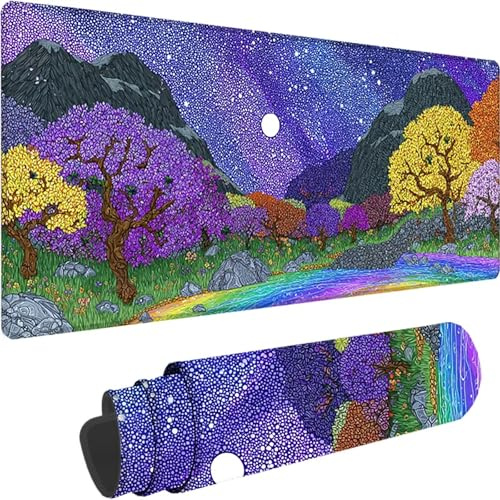 Lila Gaming Mauspad XXL 800x300x3 mm, Groß Mauspad Landschaft Vernähte Kanten Design, XXL Mousepad Wasserfest rutschfest Gummibasis für PC und Laptop Mousepad Gaming Zubehör für Home Büro Deko z-88
