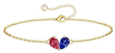 Turandoss 2 Geburtsstein Armband Damen Gold - 14K Vergoldet Armband mit Geburtsstein, Geburtstagsgeschenk für Mädchen Frauen Mutter Freundin Jubiläum Geschenke Schmuck