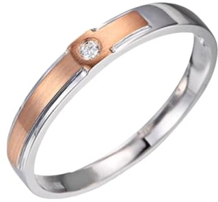 Ring Männer Vintage, Eheringe Herren Silber mit 0,02 Ct Diamant 18K Weiß- und Roségold Größe 66 (21.0)