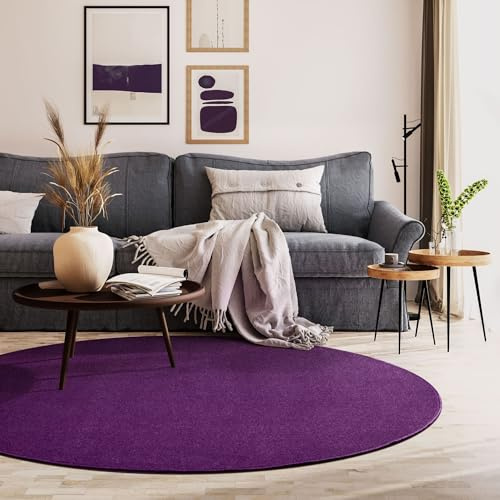 Steffensmeier Kurzflor Teppich Cambridge Young Rund | Lila, Größe: Ø 125 cm