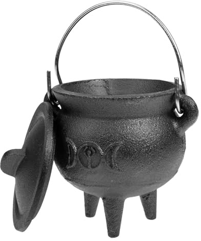 Black Cast Iron Cauldron Pot With 3 Raised Legs - Burning Bowl With Lid For Spell Potions Burning Resin Offerings | Magician Accessory, Decoration