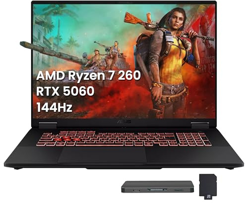 ASUS TUF A18 18 WUXGA 144Hz Gaming Laptop, AMD Ryzen 7 260, NVIDIA GeForce RTX 5060, 64GB DDR5, 2TB SSD, RGB retroilluminato, Copilot, FHD IR Camera, Wi-Fi 6E, Win 11, Grigio, 1TB Docking Station Set