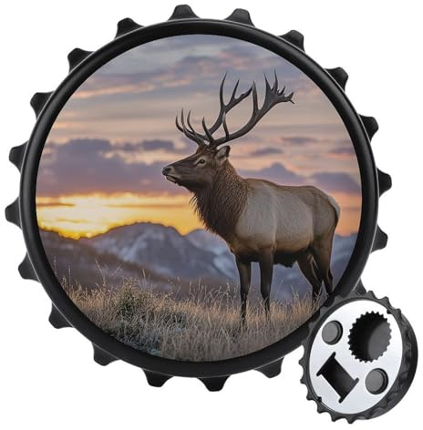 Red Deer Bull Elk Sunset Bottle Opener Classic Magnetic Bottle Opener for Refrigerator Magnet Cute Fun Multi Function Beer Bottle Opener Wall Mounted Corkscrew for Kitchen Fridge Black