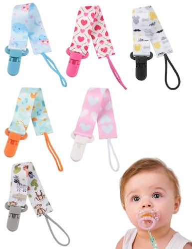 LEEQBCR 6 Pezzi Ciuccio Catena per Bambini, Catenella Porta succhietto Ciuccio Clip Adattatore per Neonato per Nascita Battesimo Baby Compleanno Natale Regalo