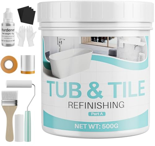 Tub and Tile Paint Refinishing Kit, 17.6oz Bathtub Refinishing Kit White with Tools and Hardener, Semi-Gloss White Tub Paint for Bathtub, Sink, Low Odor and Easy to Use, 25-30sq.ft