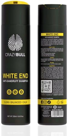 CrazyBull White End Anti Dandruff Shampoo Men - 250ml, Dandruff Scalp Treatment, Shampoo for Dry, Itchy & Flaky Scalp, Gentle Daily Men's Shampoo, Anti Fungal Shampoo for Flake Control