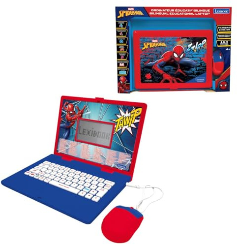 Lexibook, Spider-Man Ordinateur Éducatif, JC601SPi1LXB | Anglais/Français, 164 activités, Maths, jeux de logique, mode musique, Écran LCD, Rouge/Bleu