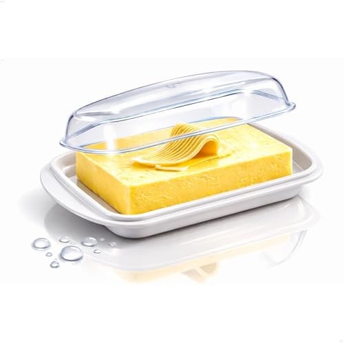 Berossi Butterdose Kunststoff mit Deckel 250g Butter Kühlschranktür Klein Schmal Spülmaschinengeeignet Lebensmittelecht Butterbehälter Camping Boot Wohnmobil Caravan Kühlbox Picknick Outdoor Frühstück