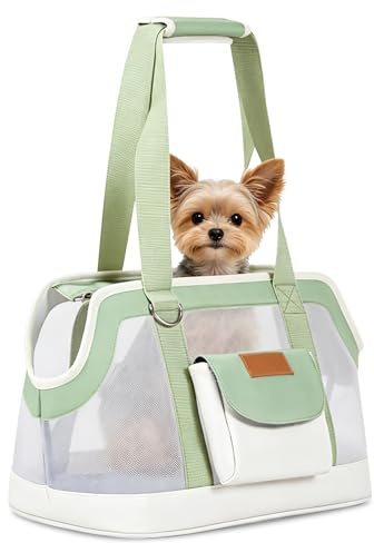 Hundetragetasche bis 5kg, Hundetasche für Kleine Hunde & Katzen, Tragetasche Hund, Hunde Tragetasche, Katzentransporttasche, leichte atmungsaktive Reisetasche (Grün)