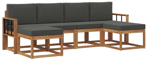 vidaXL Outdoor-Sofagarnitur mit Kissen 6 pcs Natur und Anthrazit, Moderne Outdoor-Sofa Set, langlebige Gartenmöbel, stylische Pool Lounge, vielseitige Sitzmöbel