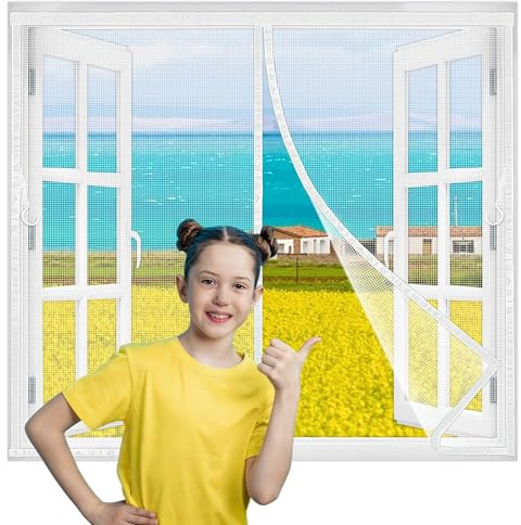 Flycn Fliegengitter Fenster Magnet, 80x120cm Insektenschutz Balkontür, Aktualisierte Version Magnetvorhang Insektenschutz Ohne Bohren, Fliegenvorhang Fenster Schiebetür und Wohnzimme Weiß
