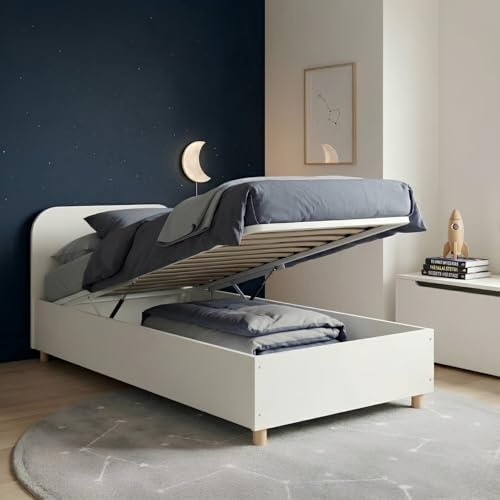 Noa & Nani Agnes Single Gas Lift Ottoman Bed with Storage in White