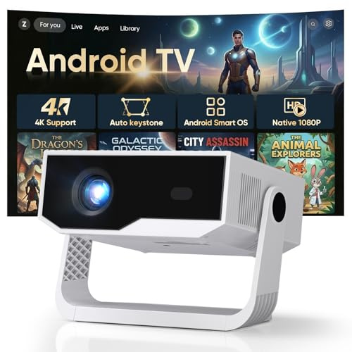 ZDK Projector Android 14 Built-in Apps 270 ANSI, Support 4K&Native 1080P, Smart Projector for Bedroom Home Wifi6 and BT5.2, 270° Rotation 30db Low Noise Auto Keystone Mini Movie Portable Projectors