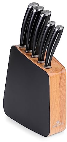Gerlach Loft Messerblock Messerset Küchenmesserset 5 Messer aus Edelstahl Buchenholz Küchenmesser im Block Santoku Brotmesser Gemüsemesser Küche Küchenutensilien Küchenzubehör