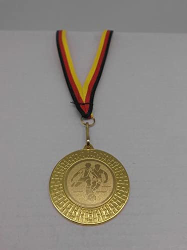 Fanshop Lünen Fußball 1 Stück Medaillen aus Stahl 40mm / Gold - inkl. Medaillen-Band - mit einem Emblem, 25mm - Fussball (9285)