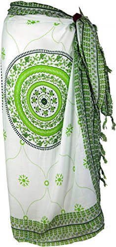 GURU SHOP Bali Sarong, Wandbehang, Wickelrock, Sarongkleid Mandala - Lemon, Herren/Damen, Synthetisch