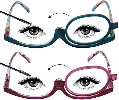 LianSan Designer 2 Stück Make-up drehbar Objektiv Lupe Damen Kosmetik Make up Lesebrille L3660(Blau&Lila,+2.5)