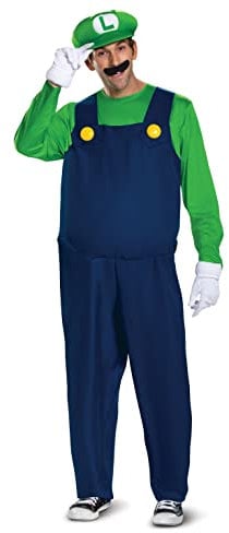 Disguise Men's Super Mario Bros Luigi Adult Costume Outfit with White Gloves, Green Hat & Mustache Taille, XXL Déguisement