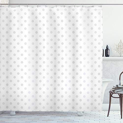 ABAKUHAUS Polka Dots Duschvorhang, Kleiner Tupfen Pastell, Stoffliches Gewebe Badezimmerdekorationsset mit Haken, 175 x 200 cm, Pale Grau Weiß
