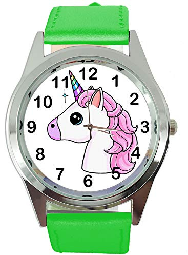 TAPORT® Womens Watch Analogue Quartz with Real Leather Band Green Round Unicorn E3