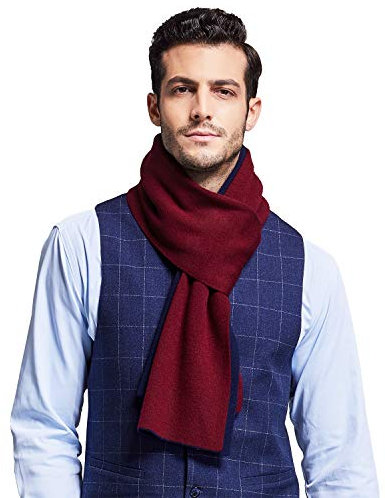 Taylormia Homme Écharpe 100％ Laine Mérinos, Chaud Douce Foulard Hiver à Carreaux Super Confortable Plaid (Bleu Rouge 9276)