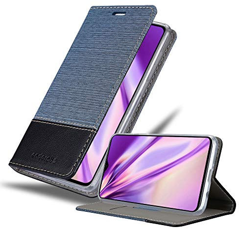 Cadorabo Hülle kompatibel mit Xiaomi RedMi Note 8 PRO aus Jeans und Kunst Leder Flip Klappbare Magnetische [Standfunktion] [Kartenfächern] Cover Hülle für Xiaomi RedMi Note 8 PRO Tasche in Blau