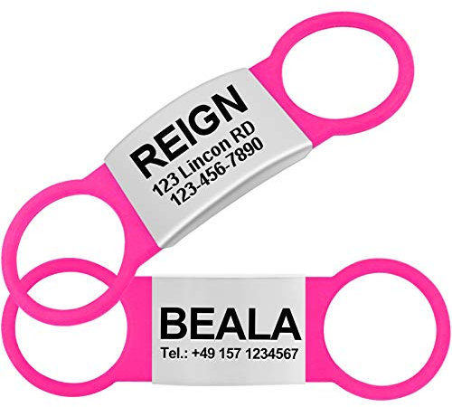 TagME 2er Pack Hundemarke/Hundemarke mit Gravur für Hunde für Kleine und Mittelgroße Hunderassen, Personalisierbar, Leuchtend Rosa, XL