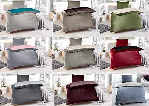 MB Warenhandel24 Bettwäsche 135x200 + 80x80 cm Winter Microfaser Flausch Fleece Thermofleece warm Cashmere Touch Teddy Coral Fleece 2 TLG teilig (Uni Wende Anthrazit/Silber, ca. 135x200 + 80x80 cm)