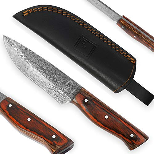 USQUARE UE-016, 20.32 cm Jagdmesser aus Damaststahl mit Scheide, Messer mit Fester Klinge, Bushcraft-Messer, Griff aus Pakka-Holz, Full Tang, entwickelt für Jagd und Camping
