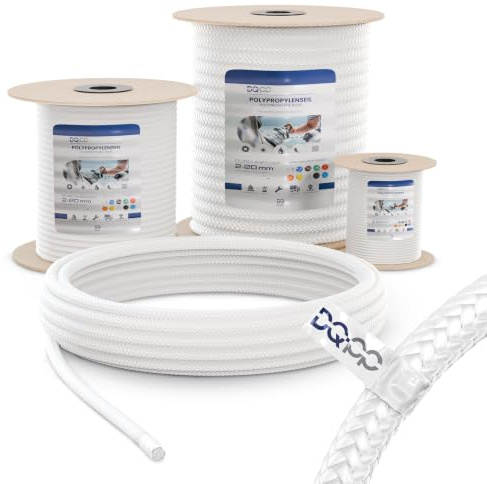 DQ-PP POLYPROPYLENSEIL – 2mm – 15m – Weiss – Traglast bis 82 kg Flechtleine Textilseil Schnur Rope Kordel Kunststoffseil geflochten