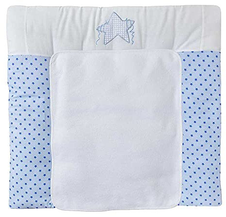 Baby Delux Wickelauflage 70x75 cm weiche Wickelunterlage Wickeltischauflage mit Frotteeauflage wasserdicht waschbar (Twinkle Star Blau)