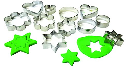 Craftplay MU-P0LQ-FF1C Quality Metal Dough/Cookie Cutters-Pack of 12-Stars, Circles, Hearts and Flowers in 3 Sizes