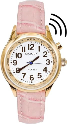 MAUJOY Quality Clear and Loud Voice Ultra Thin Ladies English Talking Watch Speaks The Time, Date or Alarm time for Elderly, Impaired Sight or Blind