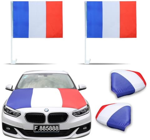 Sonia Originelli Fanset Fanartikel für das Auto Motorhaubenfahne Fensterfahnen Spiegelüberzieher Magentflaggen Farbe: Frankreich XL