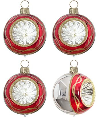 Christbaumschmuck- Nostalgie- Kugeln - Reflexkugeln 7cm Baumschmuck Lauscha mundgeblasen (Silber/Rot)