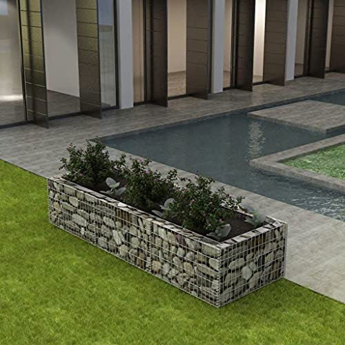 PETSOLA Kstyhome Lit Surélevé à Gabion Acier 270x90x50 cm Jardinière Pot de Fleur Jardin