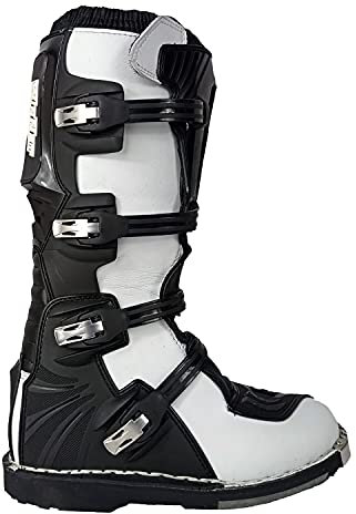Stivali da Moto Cross Enduro Quad Off Road con Protezioni (45, Bianco)