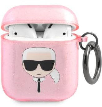 Karl Lagerfeld KLA2UKHGP - Custodia per AirPods rosa glitterata Karl`s Head
