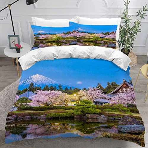 RLYXGS Berg Fuji Bettwäsche 135x200cm 3D Drucken Tokio Bettbezug Set für Jungen Mädchen Teens Kinderbettwäsche Mikrofaser Weiche Luxus Bettwaren Raumdekor 3-teiliges +2 Kissenbezug 80x80