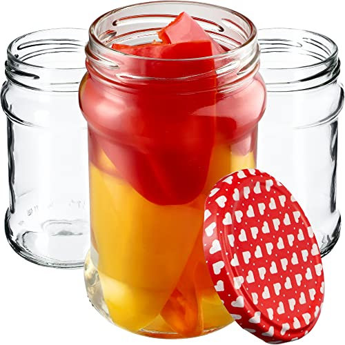 KADAX 50st Einmachgläser 315 ml mit fi66 mm Schraubdeckel für Honig, Dessert, Marmeladen | Luftdichte Gläschen, Einmachglas, Rundgläser, Konfitürengläser, Honiggläser (50 Stück, Herz)