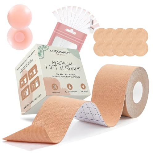 Cocobango Boob Tape Push Up Klebe BH mit 12 Nipple Covers Nipple Pads | 20 Fashion Tapes - Body Tape für jedes Kleid ohne BH | Brust Tape Set Boobtape Boobietape Boobytape