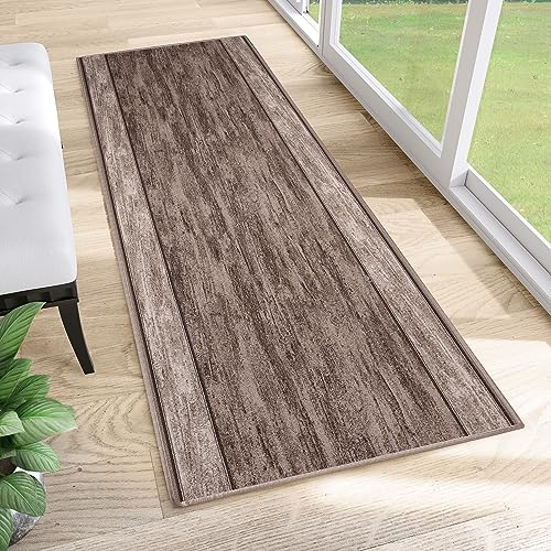 TAPISO Anti Rutsch Teppich Läufer rutschfest Brücke Meterware Modern Taupe Meliert Verwischt Streifen Design Flur Küche Wohnzimmer Diele 67 x 300 cm