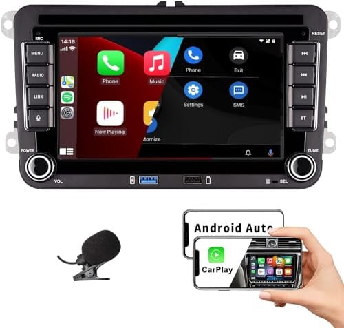 HLLECARMO Autoradio Kompatibel mit Wireless Carplay Android Auto für VW Golf 5 6 Passat Polo Jetta Caddy EOS T5 Tiguan Touran CC mit 7 Zoll Bildschirm Bluetooth/FM/AM Radio/USB/EQ
